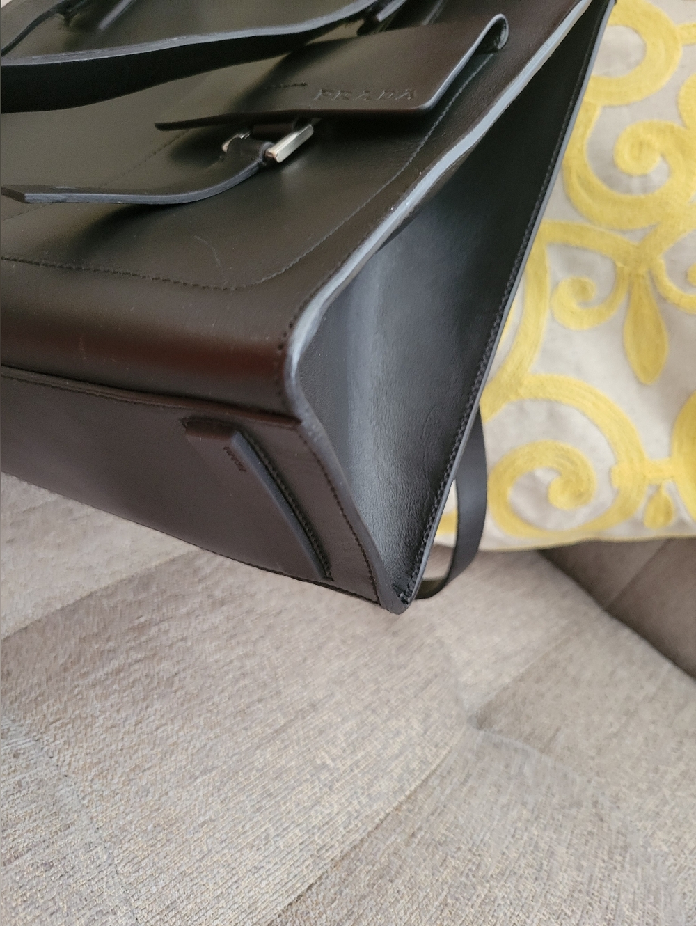 Prada Black Leather Tote Bag with Front Pocket - Picture 9 of 15